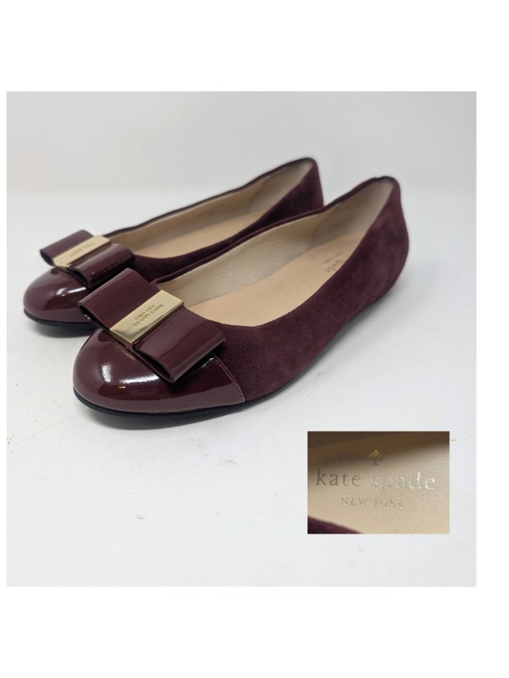 Kate Spade Burgundy Ballet Flats 6 Suede Patent Leather